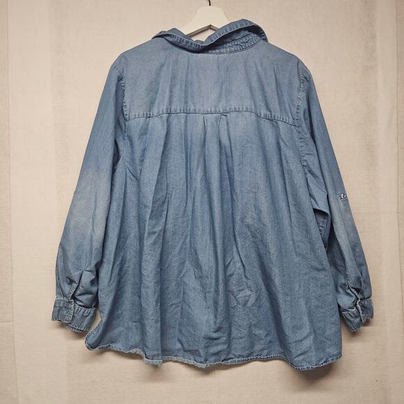 Lane Bryant Blue Chambray Long Sleeve Popover Top - Picture 8 of 8